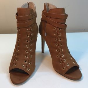 BCBGeneration Cognac OpenToe Suede Booties Size 10